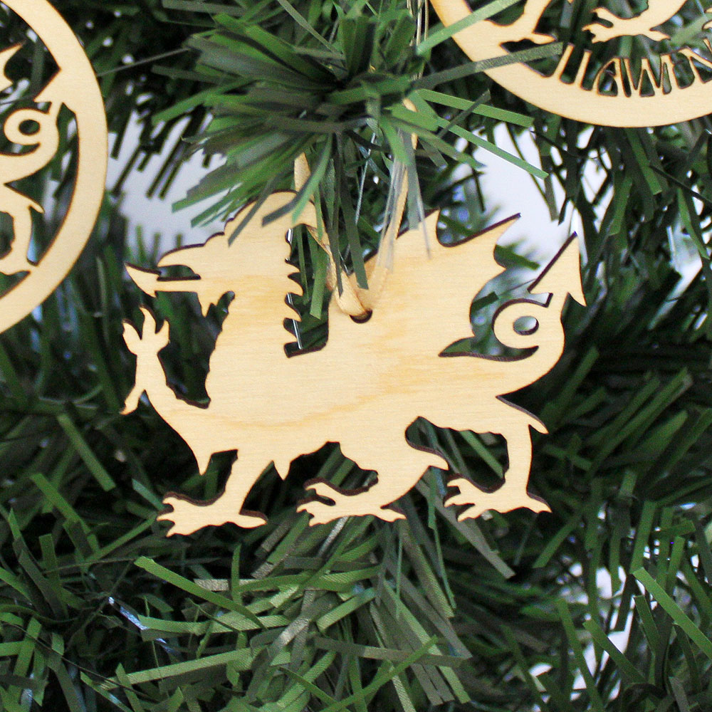 Wooden Welsh Dragon Baubles